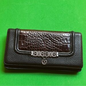 Brighton ID Checkbook Holder Credit Card Mock Croc Leather Wallet